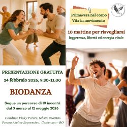 Presentazione gratuita di biodanza, nuovo gruppo, 24 febbraio 2026, ore 9.30-11.00, Castenaso (BO)